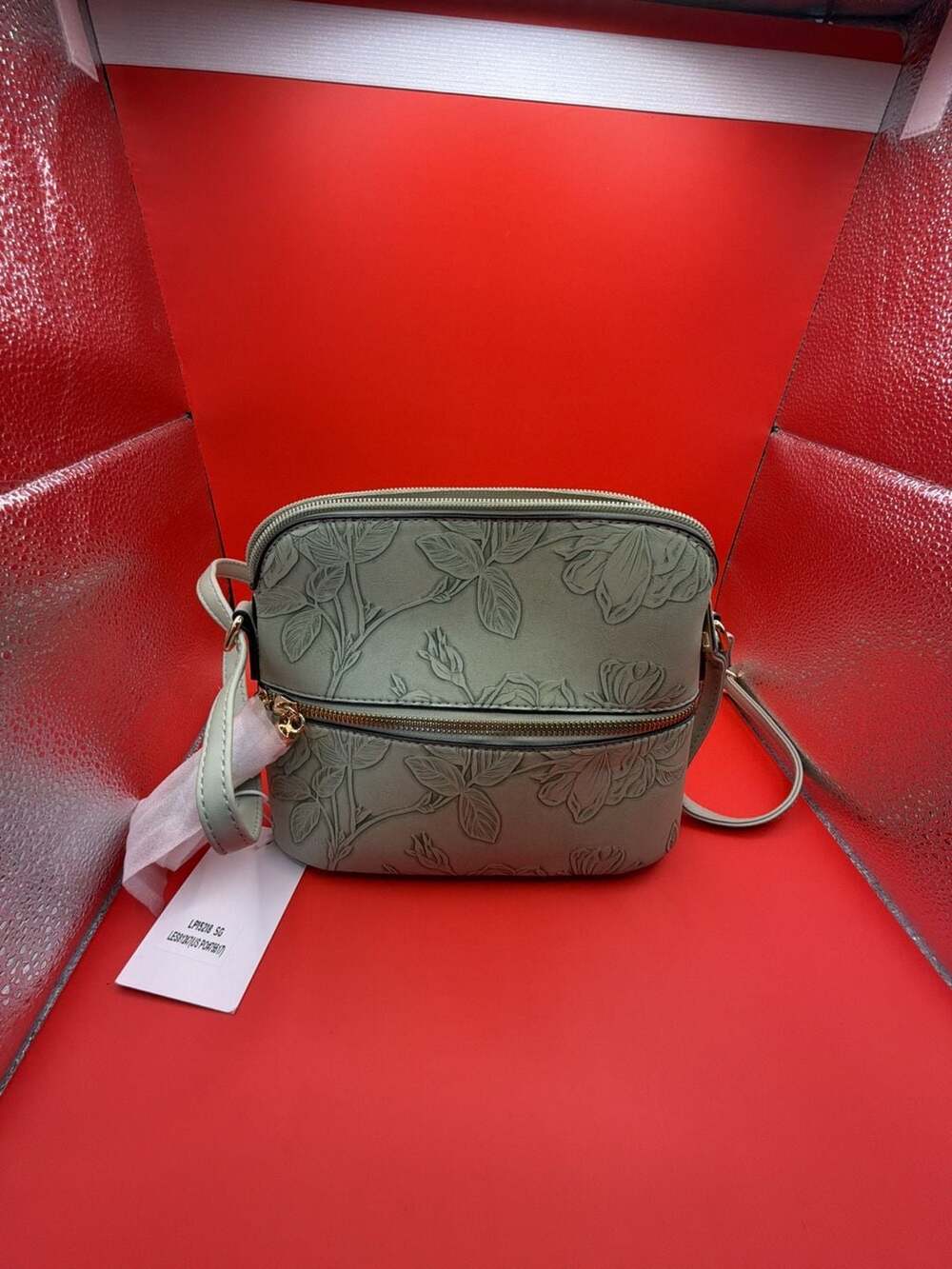 Le Bag Floral Embossed Sage Green Crossbody Bag